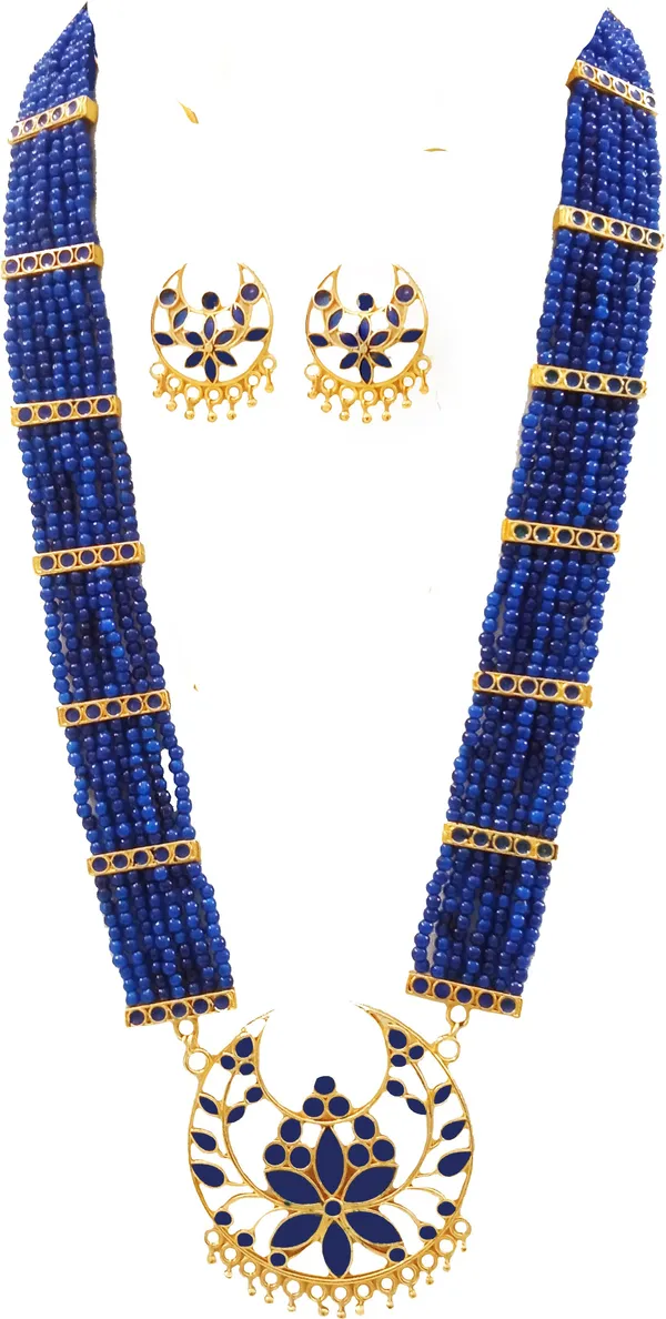 Assamese_Traditional_Gold_Plated_Blue_Colour_Joonbiri_Tassel_Jewellery_Set_For_Women_&_Girl